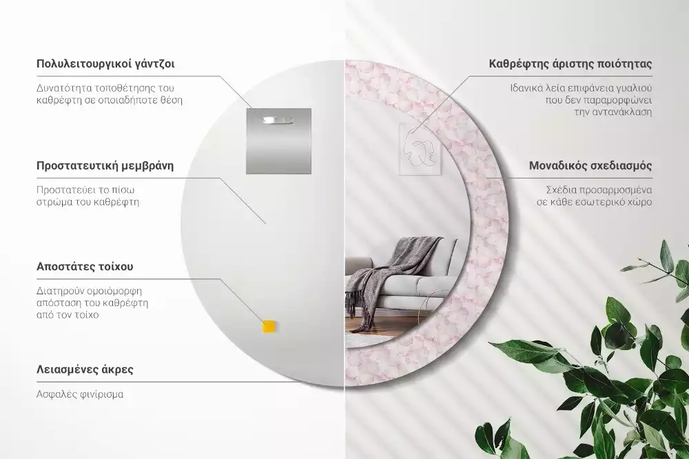 Bedrukte ronde spiegel Bloemblaadjes