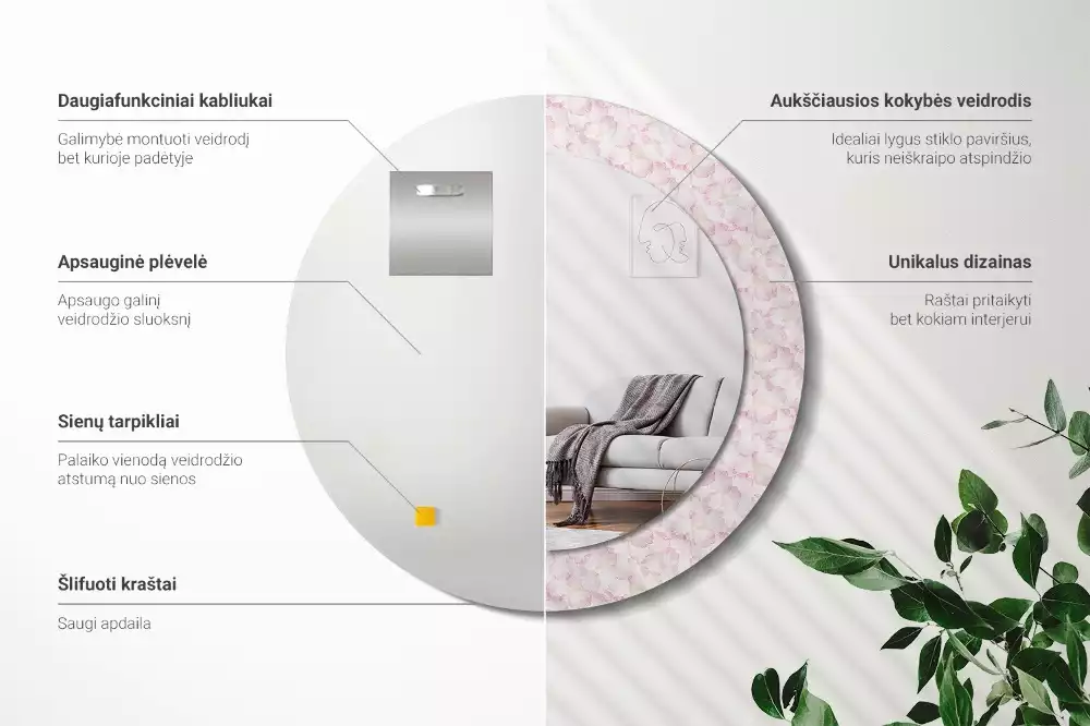 Bedrukte ronde spiegel Bloemblaadjes