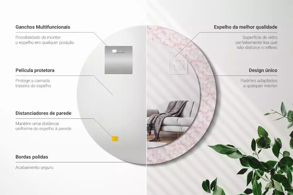 Bedrukte ronde spiegel Bloemblaadjes