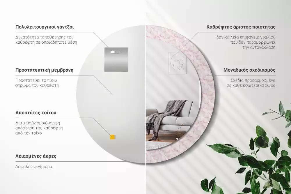 Bedrukte ronde spiegel Bloemblaadjes