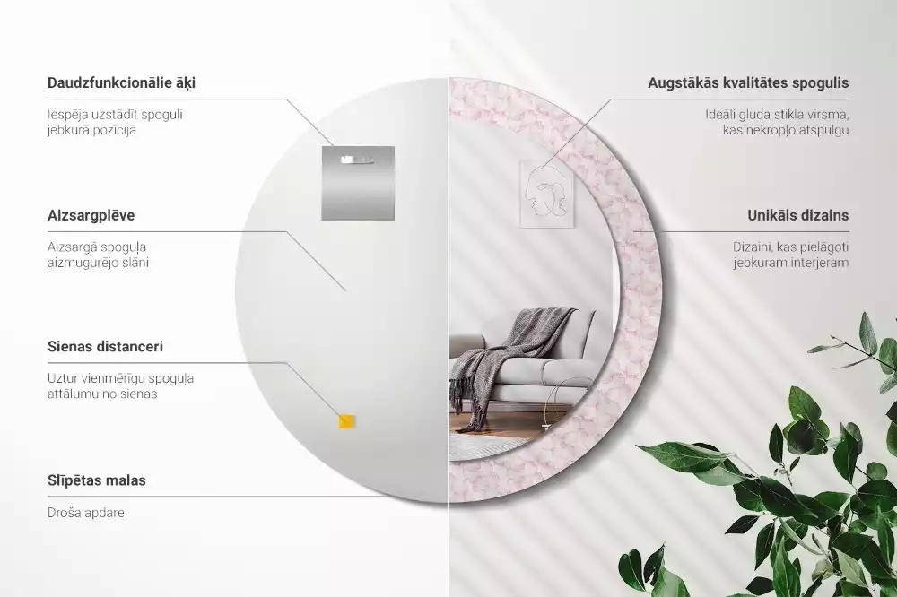 Bedrukte ronde spiegel Bloemblaadjes