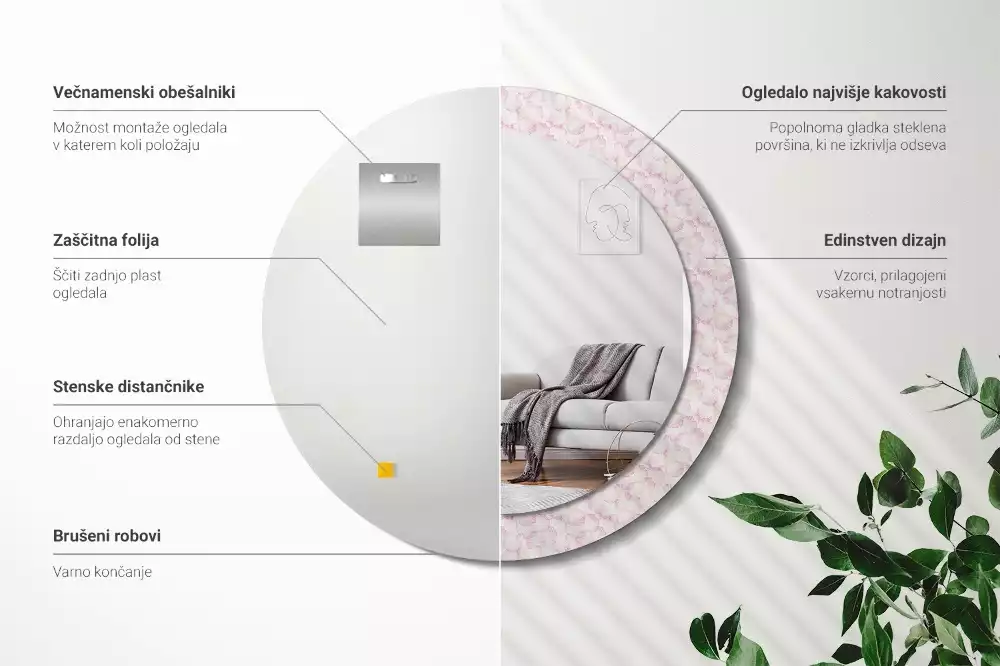 Bedrukte ronde spiegel Bloemblaadjes