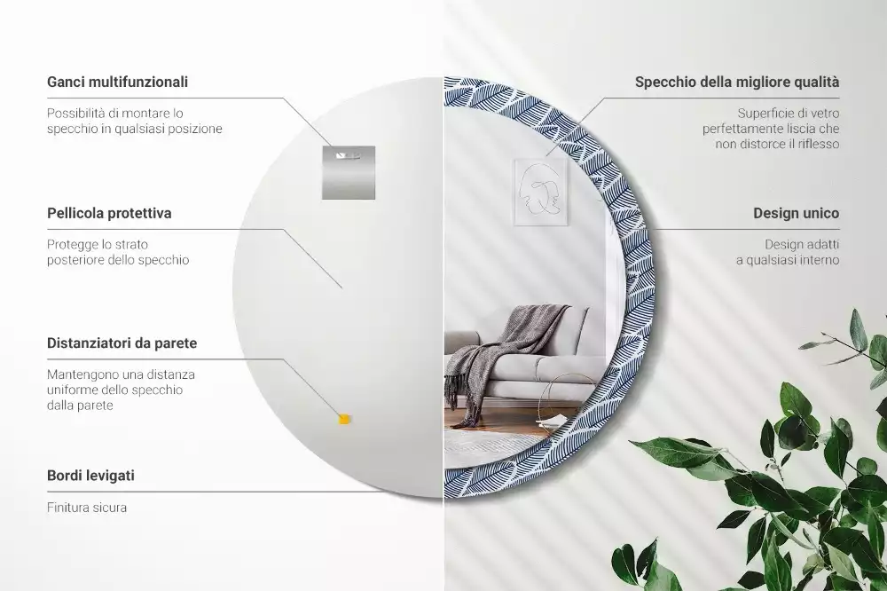 Bedrukte ronde spiegel Bladeren