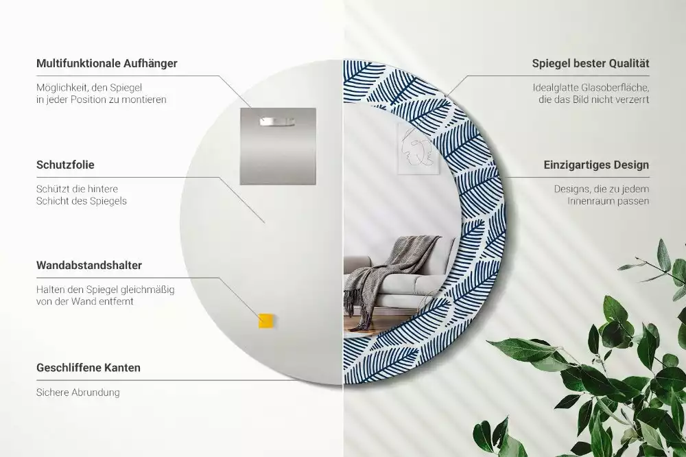 Bedrukte ronde spiegel Bladeren