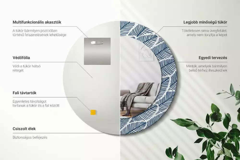 Bedrukte ronde spiegel Bladeren