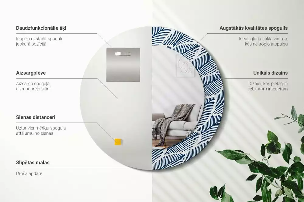 Bedrukte ronde spiegel Bladeren