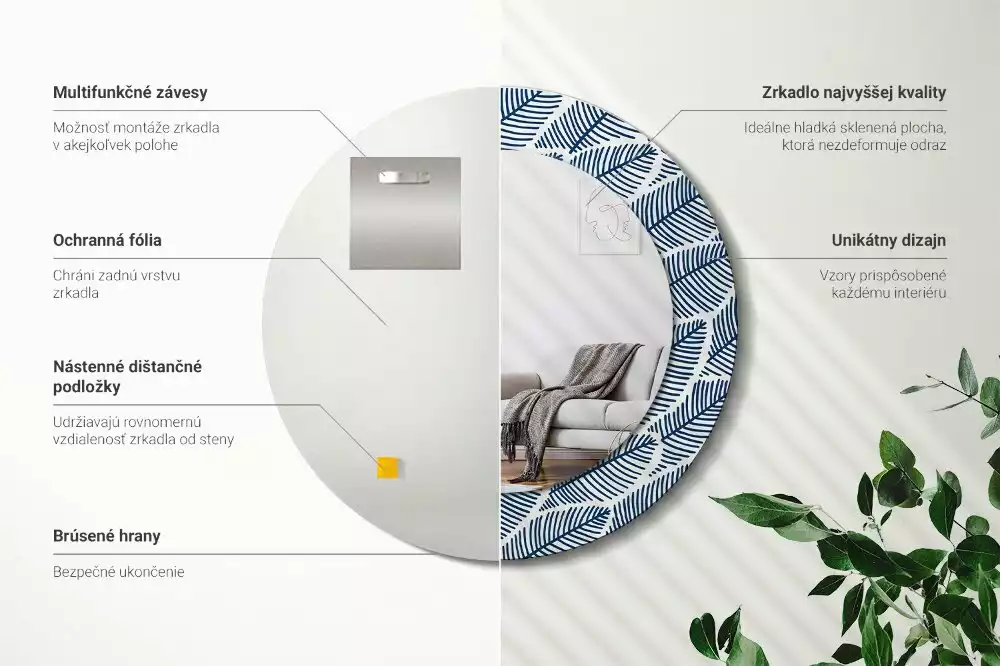 Bedrukte ronde spiegel Bladeren