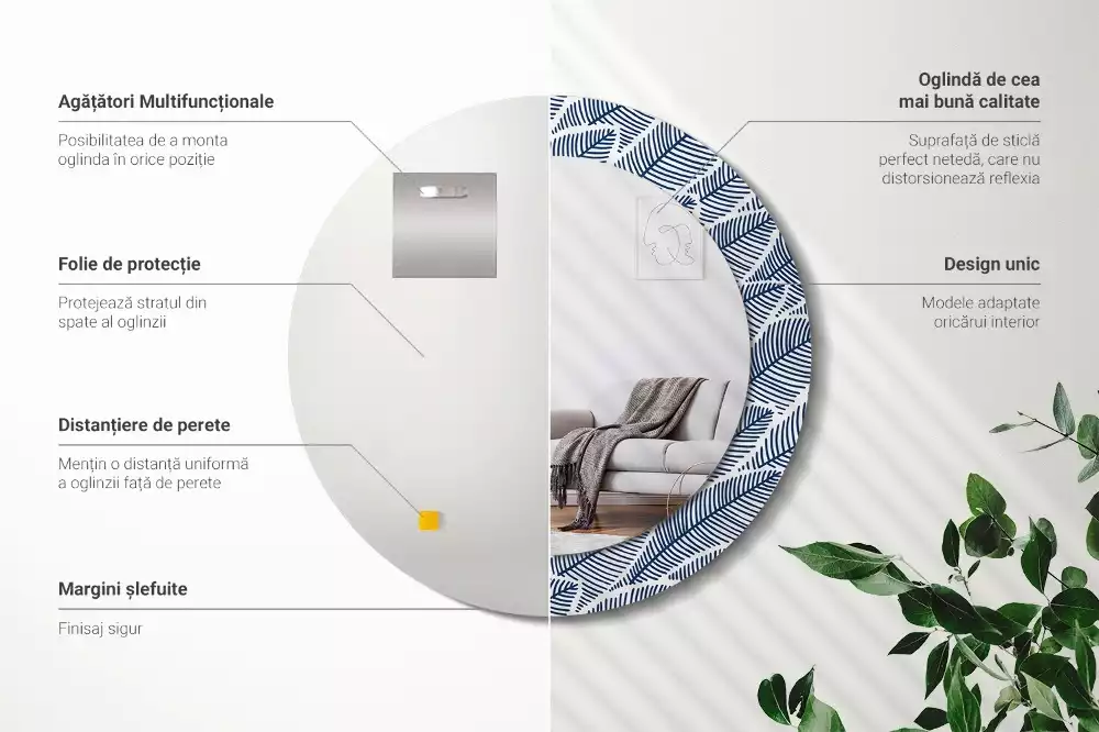 Bedrukte ronde spiegel Bladeren