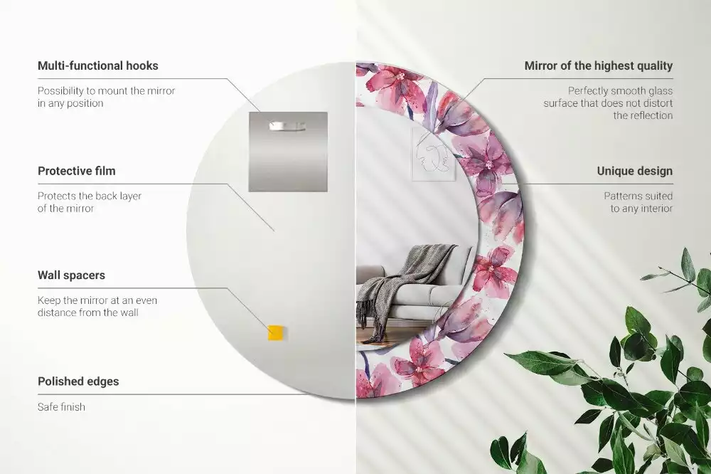 Ronde spiegel met bedrukte lijst Aquarelbloemen