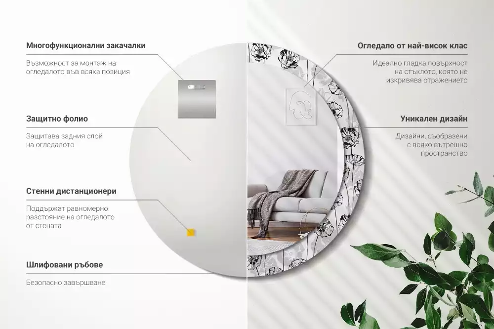 Ronde spiegel met bedrukte lijst Klaproosbloemen