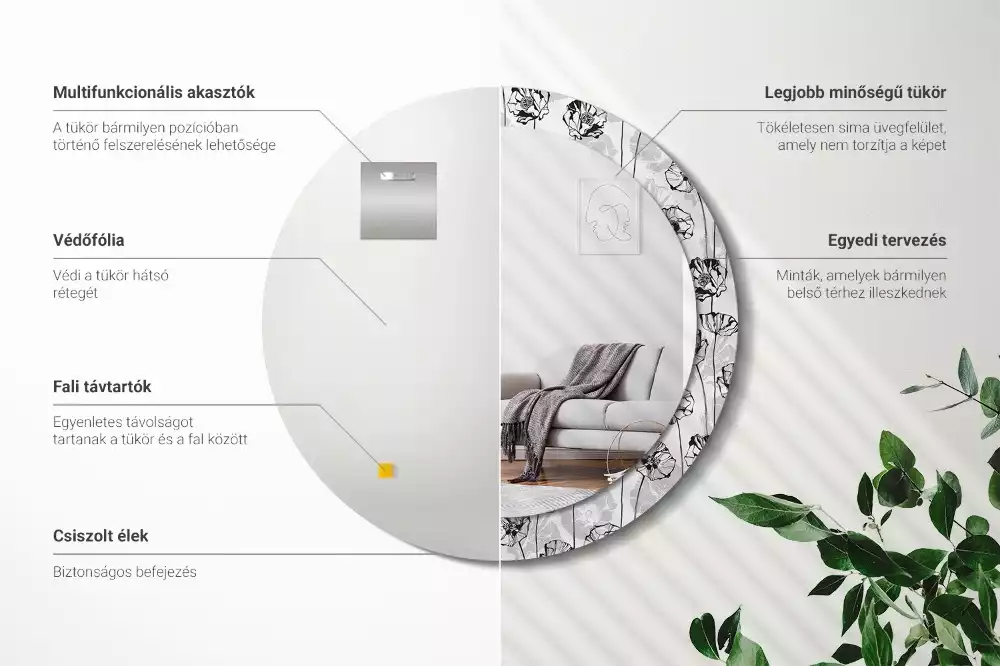 Ronde spiegel met bedrukte lijst Klaproosbloemen