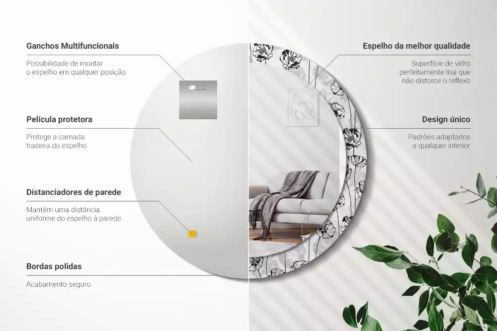 Ronde spiegel met bedrukte lijst Klaproosbloemen