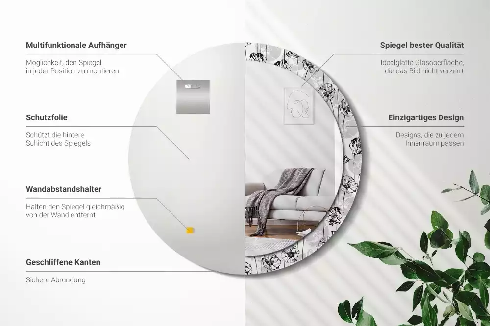 Ronde spiegel met bedrukte lijst Klaproosbloemen