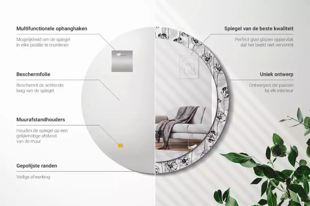 Ronde spiegel met bedrukte lijst Klaproosbloemen