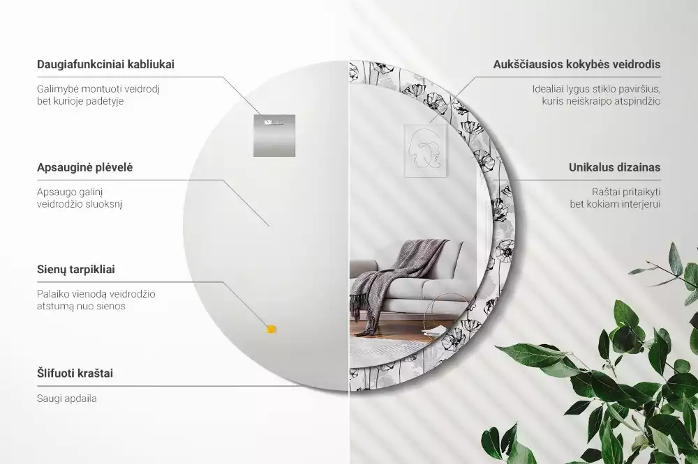 Ronde spiegel met bedrukte lijst Klaproosbloemen