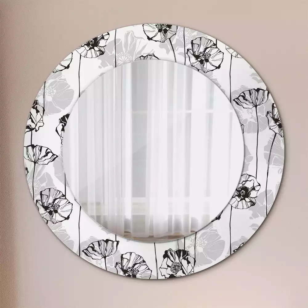 Ronde spiegel met bedrukte lijst Klaproosbloemen