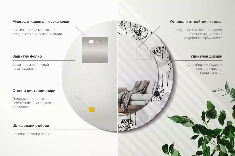 Ronde spiegel met bedrukte lijst Klaproosbloemen