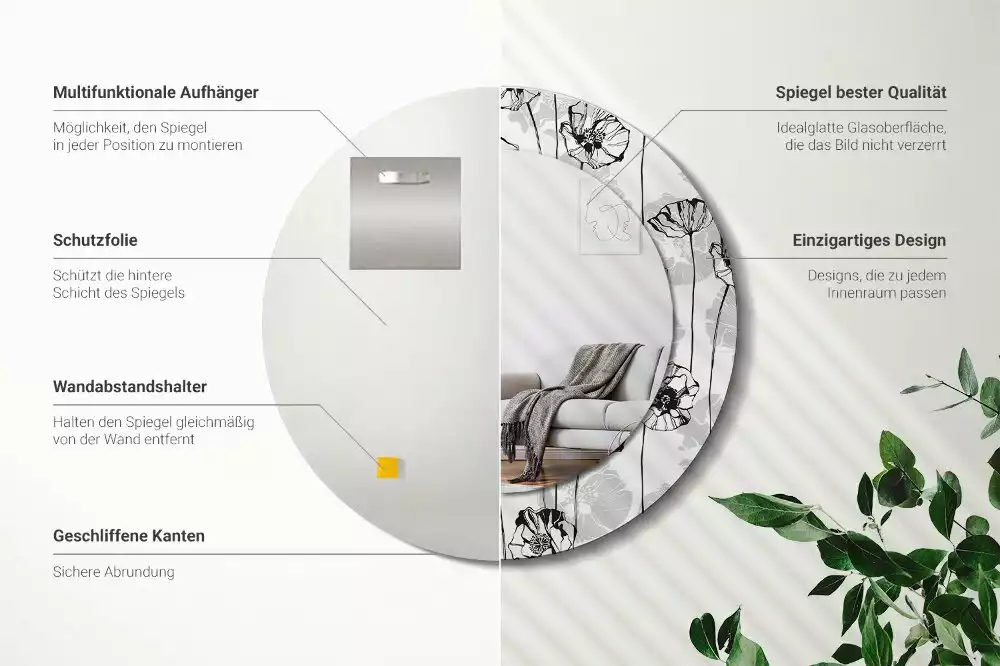 Ronde spiegel met bedrukte lijst Klaproosbloemen