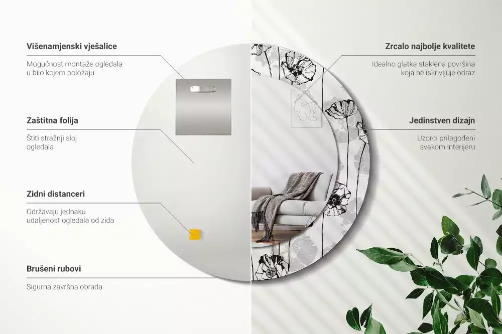 Ronde spiegel met bedrukte lijst Klaproosbloemen