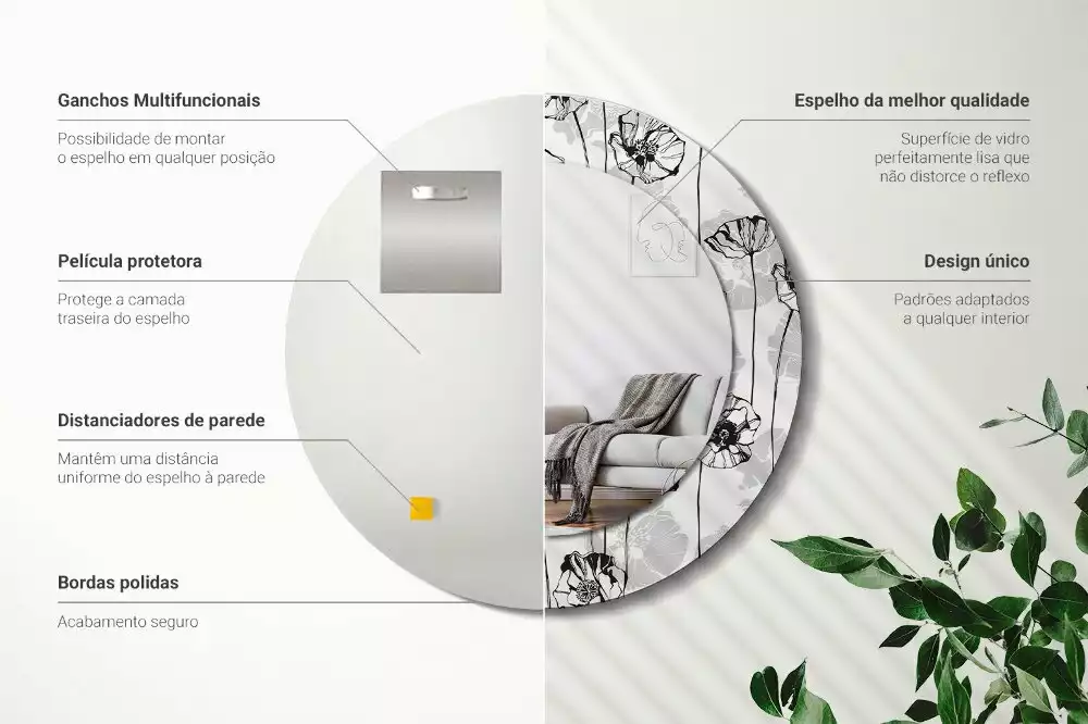 Ronde spiegel met bedrukte lijst Klaproosbloemen