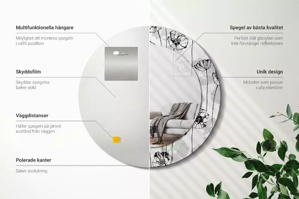 Ronde spiegel met bedrukte lijst Klaproosbloemen