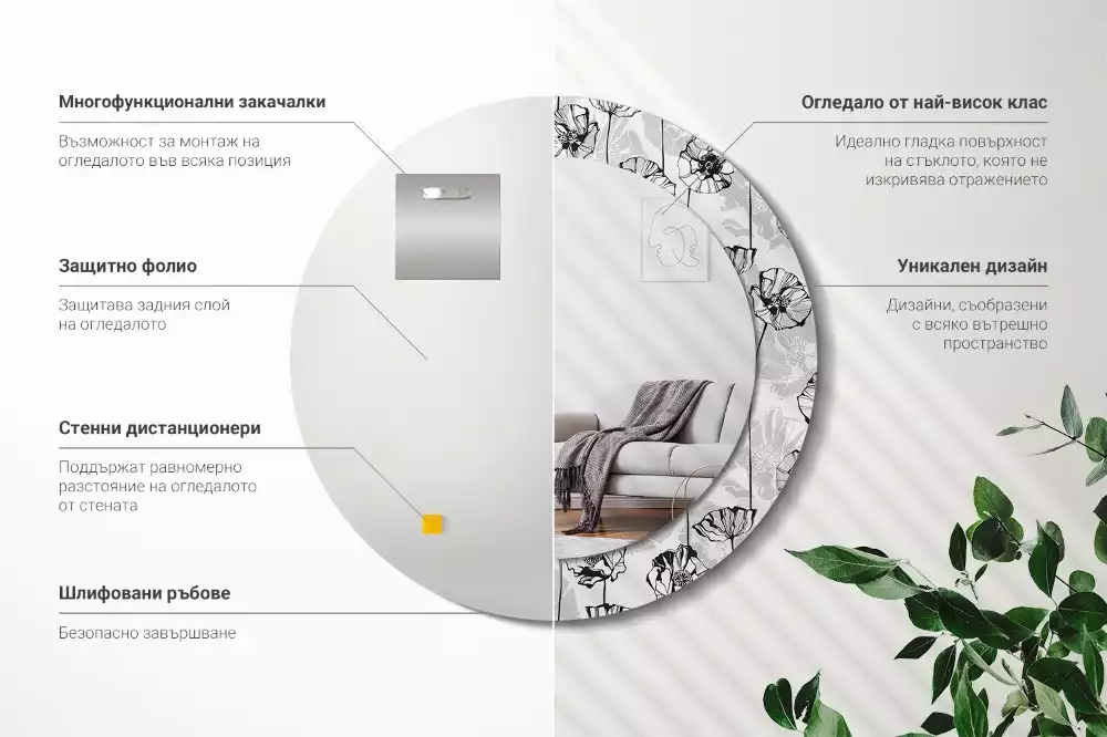 Ronde spiegel met bedrukte lijst Klaproosbloemen