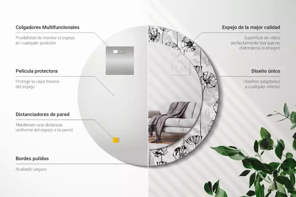 Ronde spiegel met bedrukte lijst Klaproosbloemen