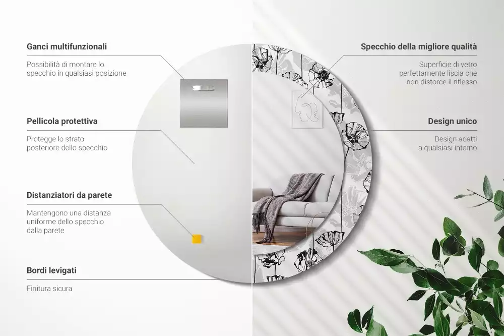 Ronde spiegel met bedrukte lijst Klaproosbloemen