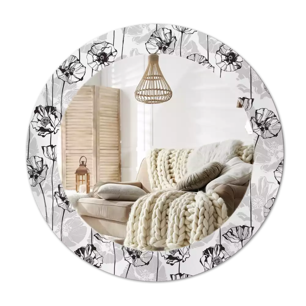 Ronde spiegel met bedrukte lijst Klaproosbloemen
