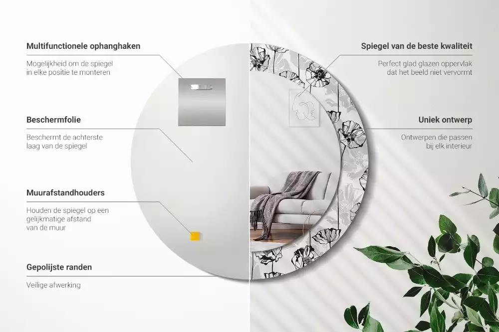 Ronde spiegel met bedrukte lijst Klaproosbloemen