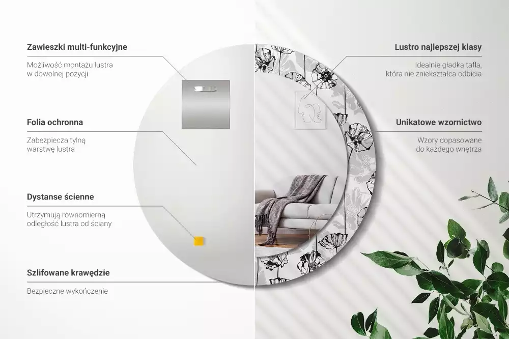 Ronde spiegel met bedrukte lijst Klaproosbloemen