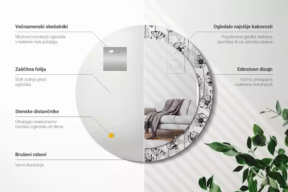 Ronde spiegel met bedrukte lijst Klaproosbloemen