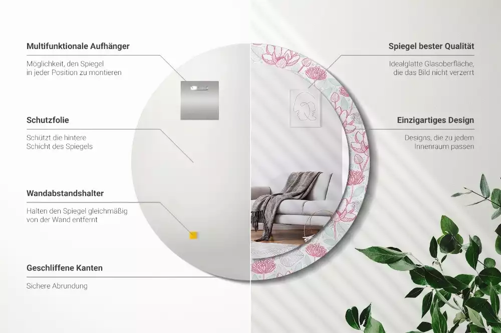 Bedrukte ronde spiegel Bloemen