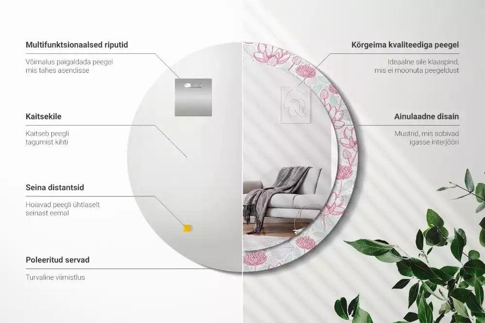 Bedrukte ronde spiegel Bloemen