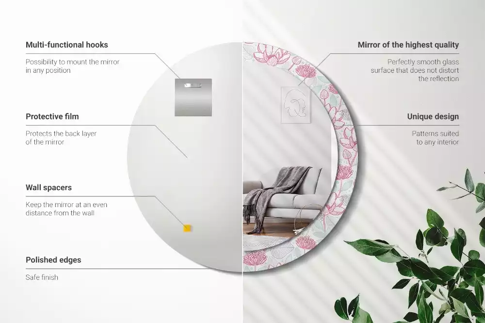 Bedrukte ronde spiegel Bloemen