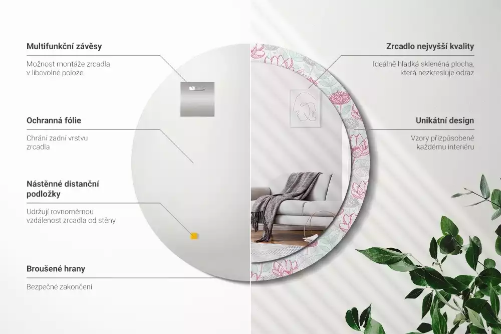 Bedrukte ronde spiegel Bloemen