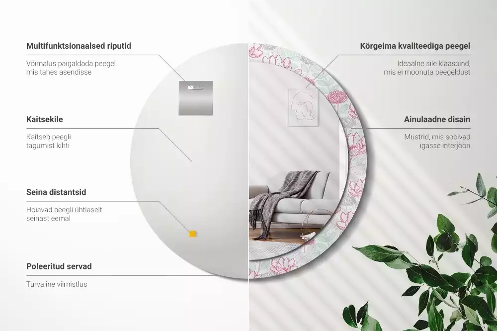 Bedrukte ronde spiegel Bloemen