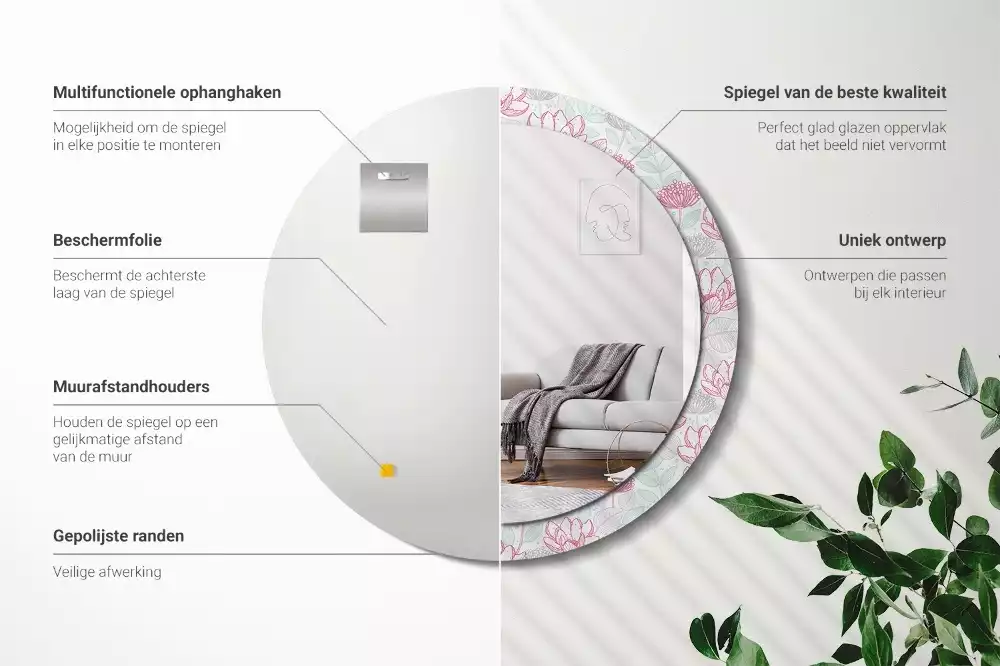 Bedrukte ronde spiegel Bloemen