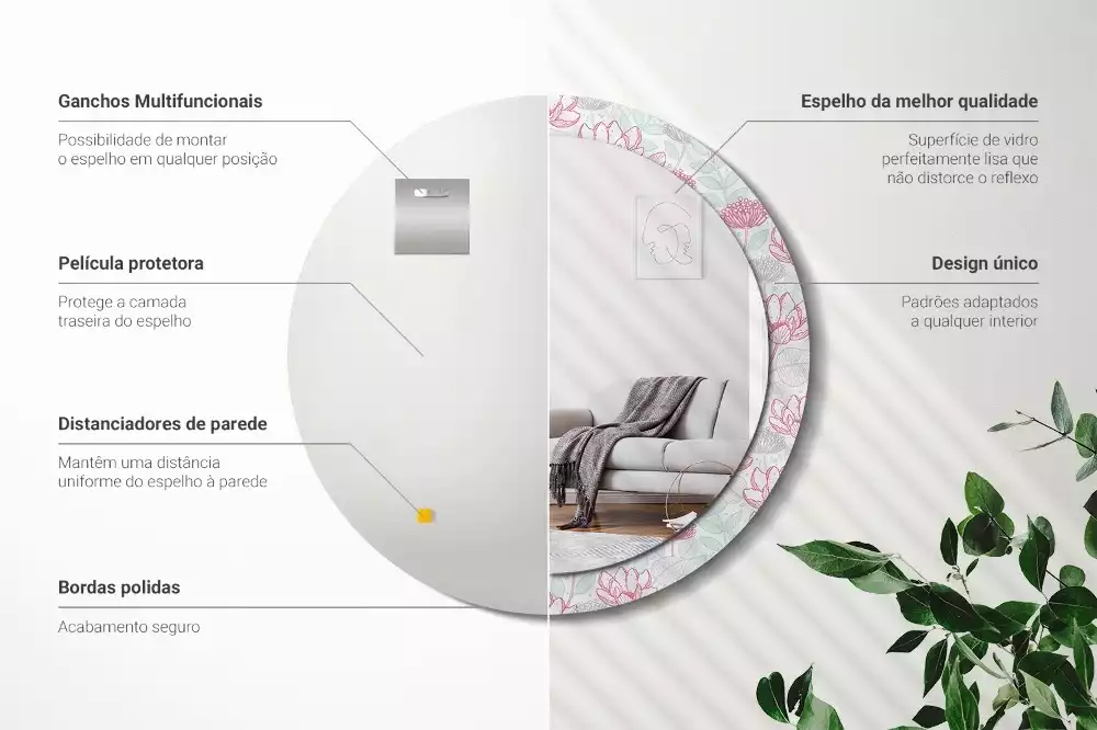 Bedrukte ronde spiegel Bloemen