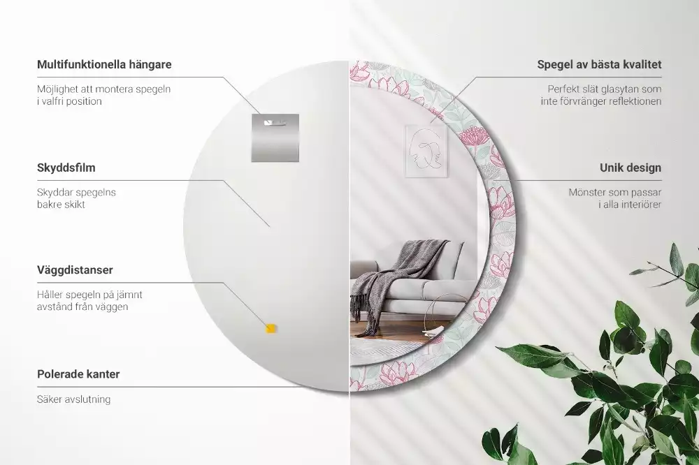 Bedrukte ronde spiegel Bloemen