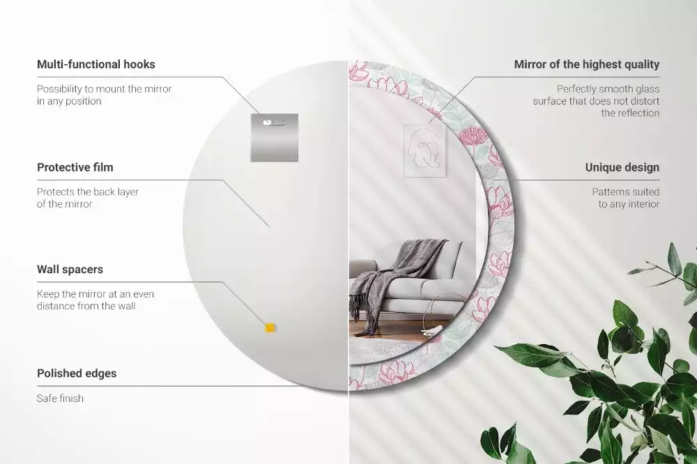 Bedrukte ronde spiegel Bloemen