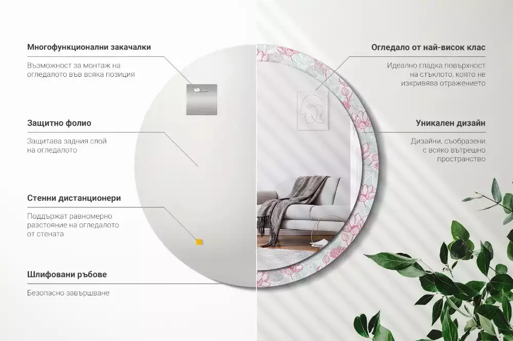 Bedrukte ronde spiegel Bloemen