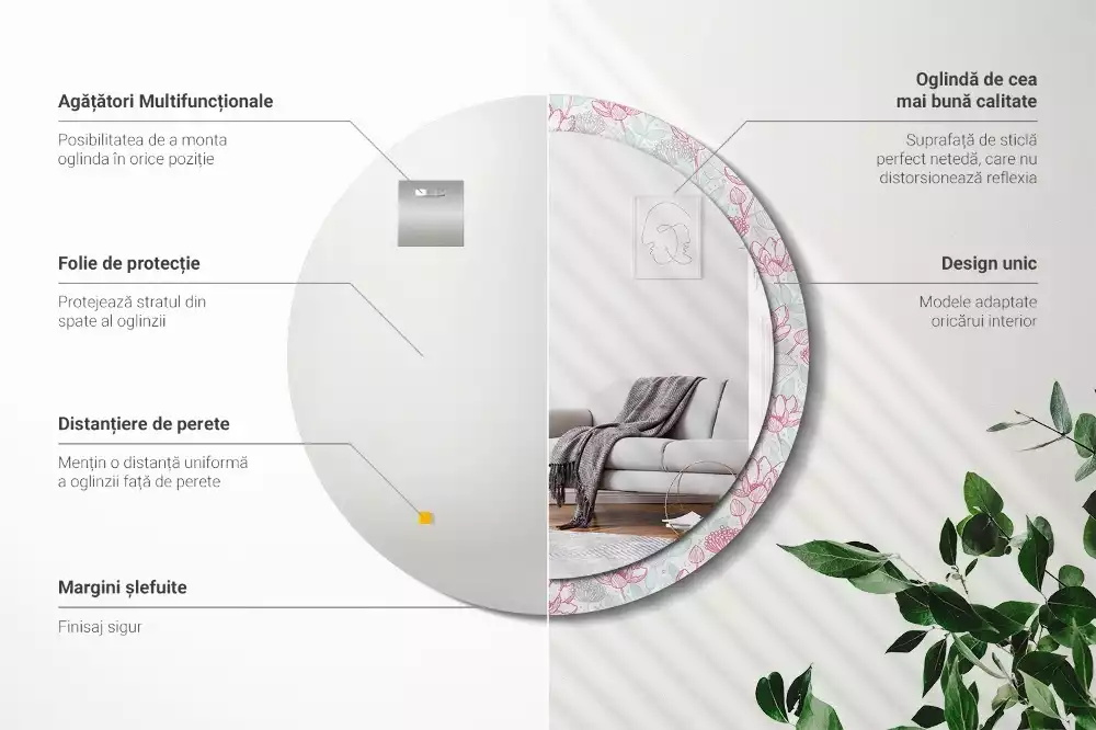 Bedrukte ronde spiegel Bloemen