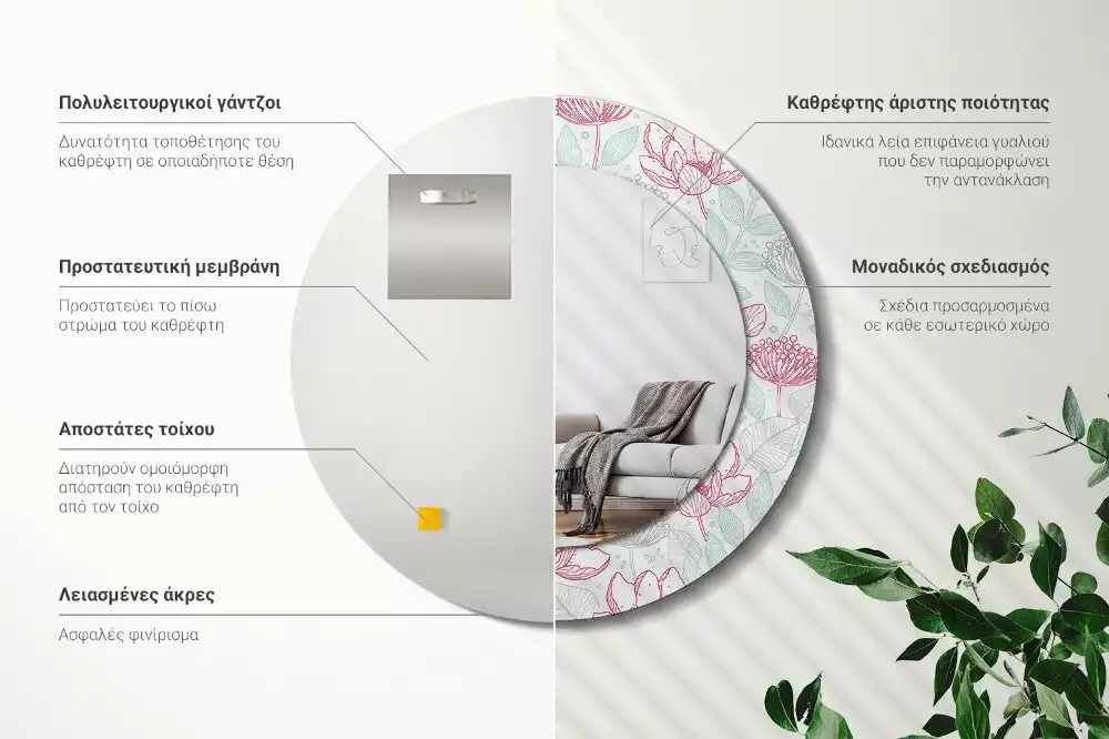 Bedrukte ronde spiegel Bloemen