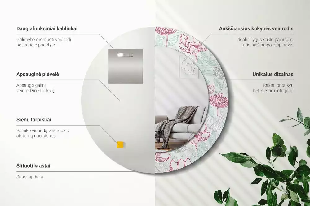 Bedrukte ronde spiegel Bloemen