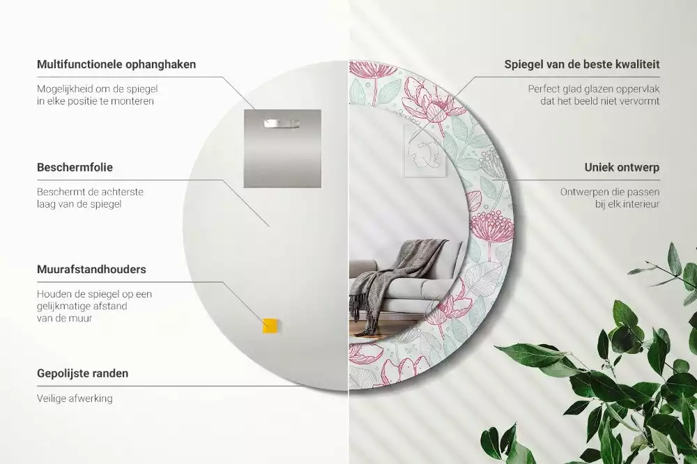 Bedrukte ronde spiegel Bloemen