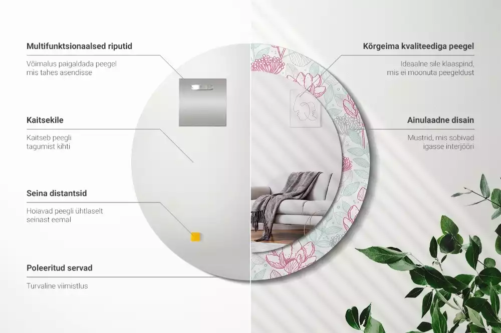 Bedrukte ronde spiegel Bloemen