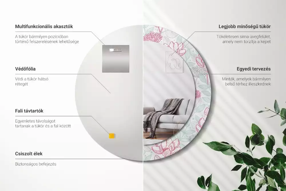 Bedrukte ronde spiegel Bloemen