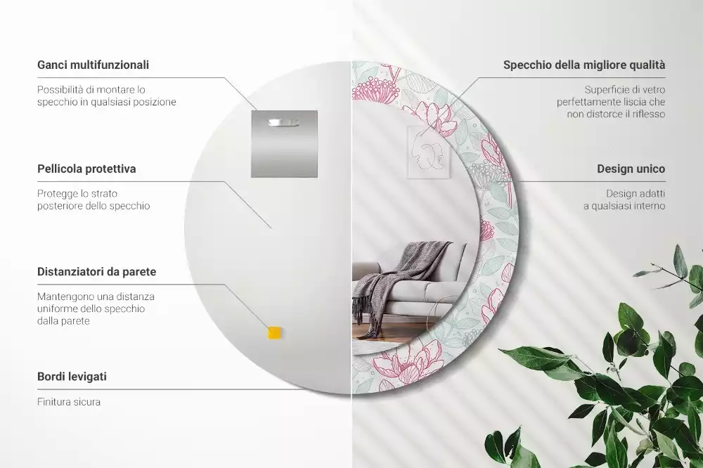 Bedrukte ronde spiegel Bloemen