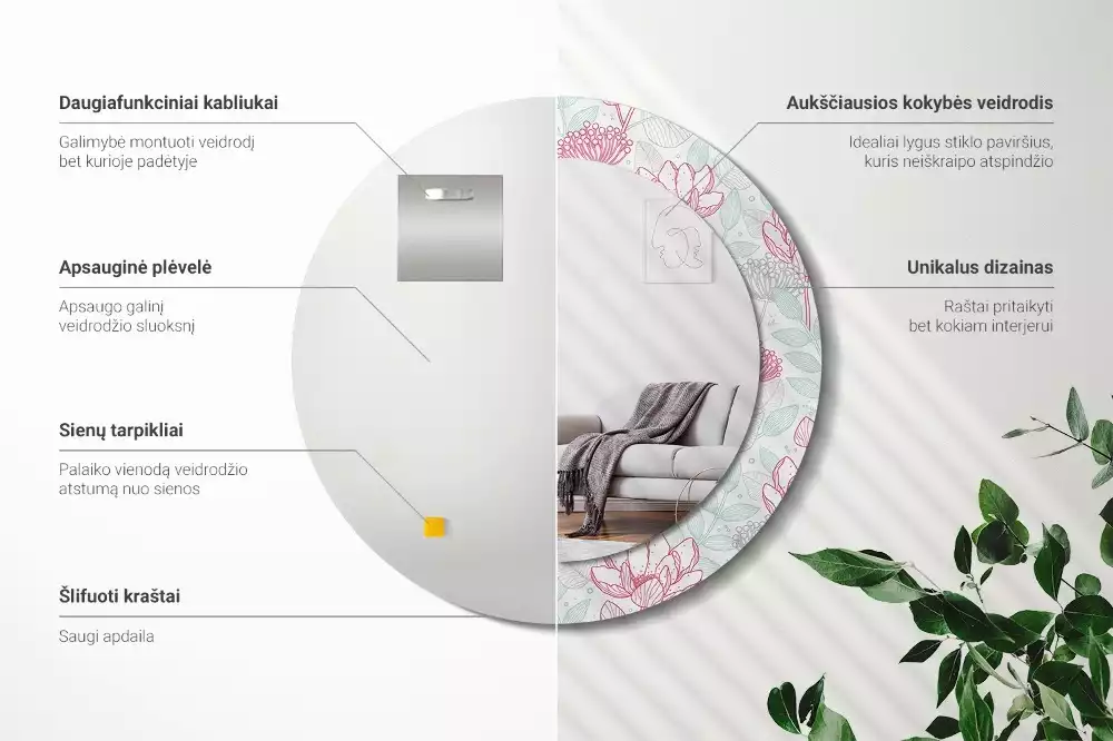 Bedrukte ronde spiegel Bloemen